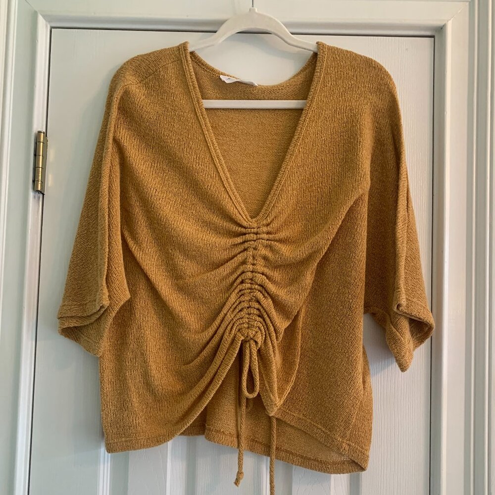 American Threads Mustard Yellow Gold Cinched Medium Knit Sweater